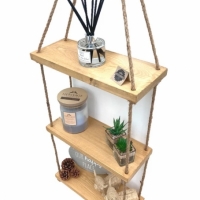 Raft cu agatare pe perete, cu 3 etaje, maro natur, 36 x 15 x 100 cm, WHS3T